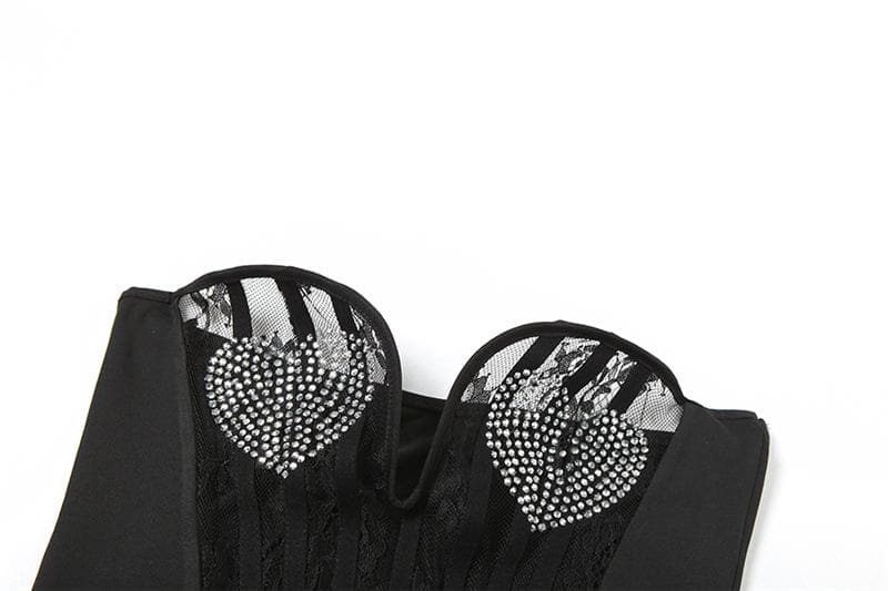 Sweetheart neck beaded bustier lace see through tube top