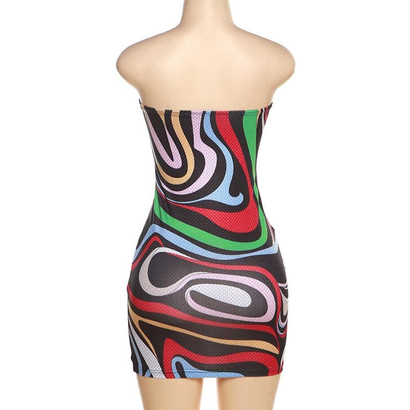 Contrast print backless sleeveless tube mini dress