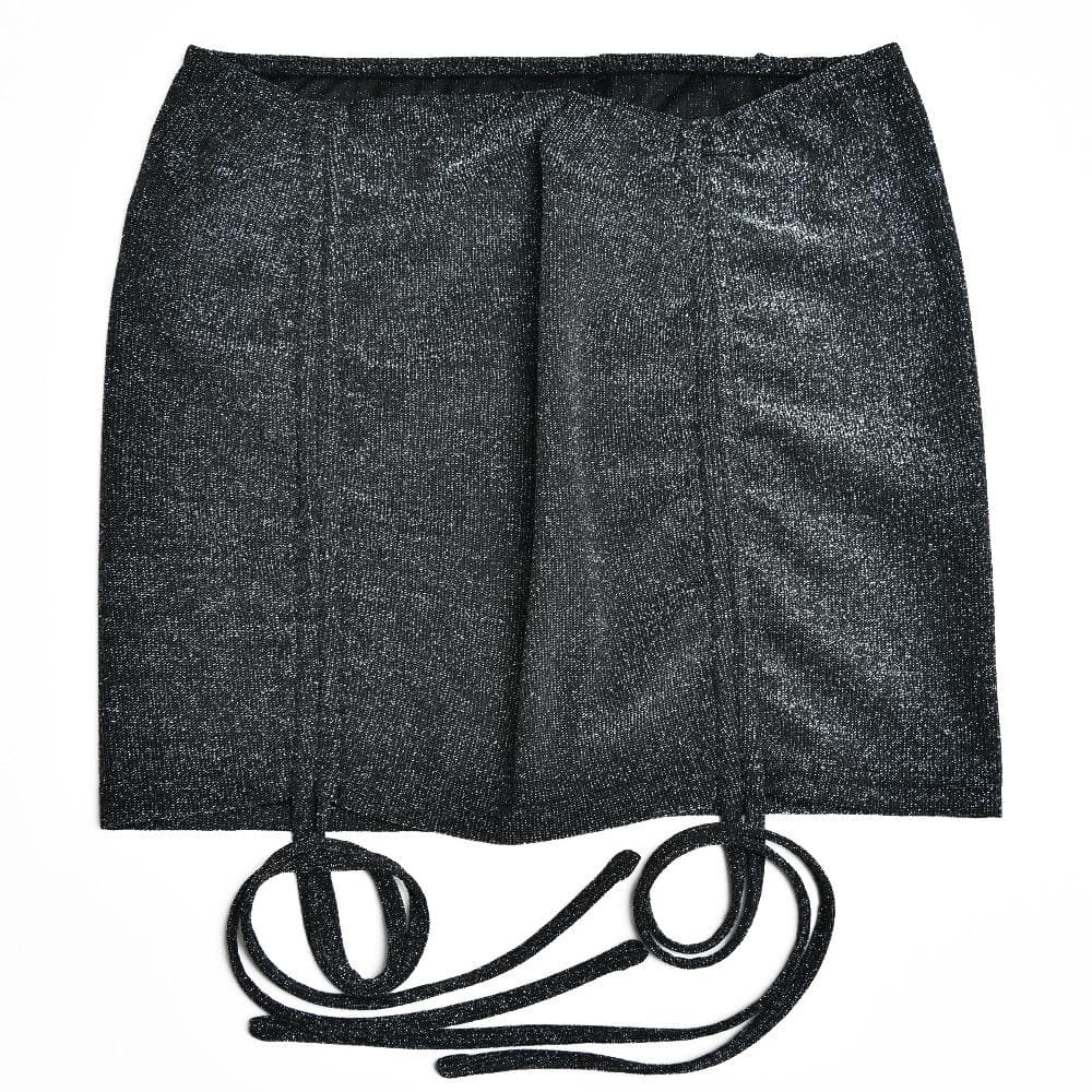 Drawstring textured backless solid bodysuit mini skirt set