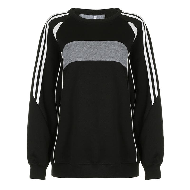 Patchwork long sleeve contrast round neck top