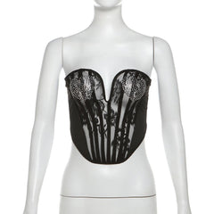 Sweetheart neck beaded bustier lace see through tube top