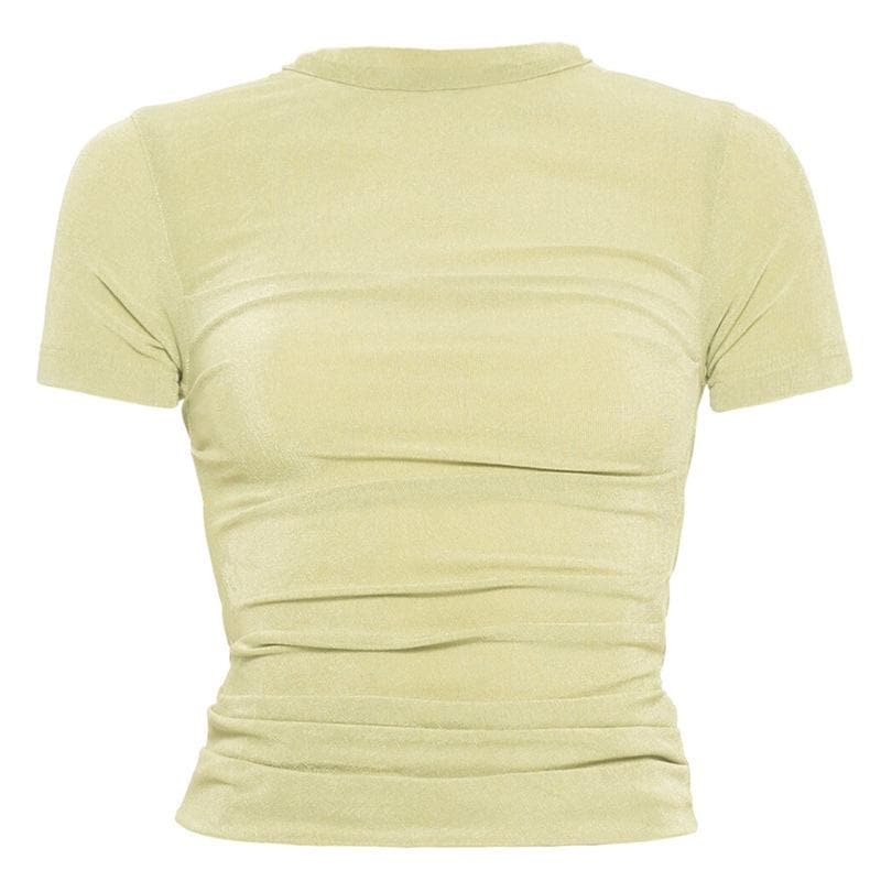 Solid short sleeve crewneck ruched top