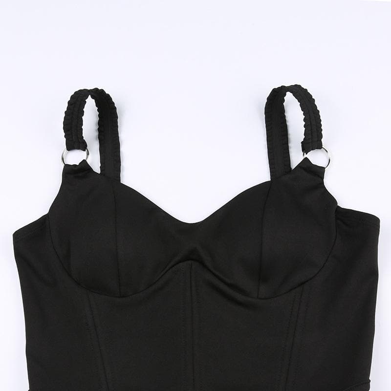 Corset solid v neck o ring backless sleeveless crop top