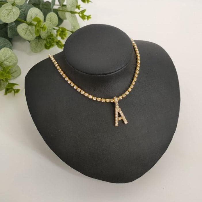 Initials pendant rhinestone chocker