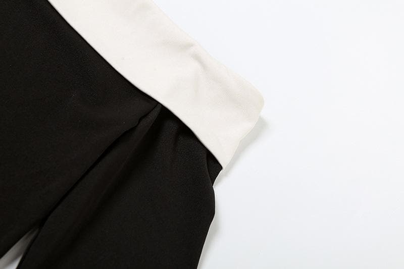 Contrast patchwork off shoulder long sleeve mini skirt set