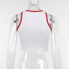 Contrast "FXXK BOYS" pattern ribbed sleeveless crop top