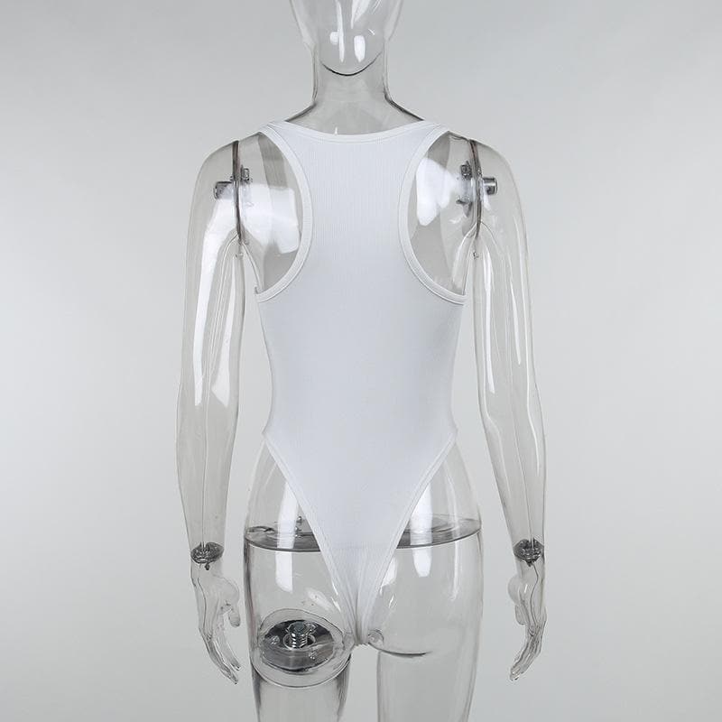 Ribbed sleeveless u neck solid bodysuit