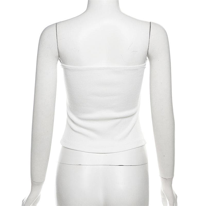Ribbed embroidery hollow out backless tube cut out top