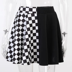 Plaid patchwork contrast ruched A line mini skirt