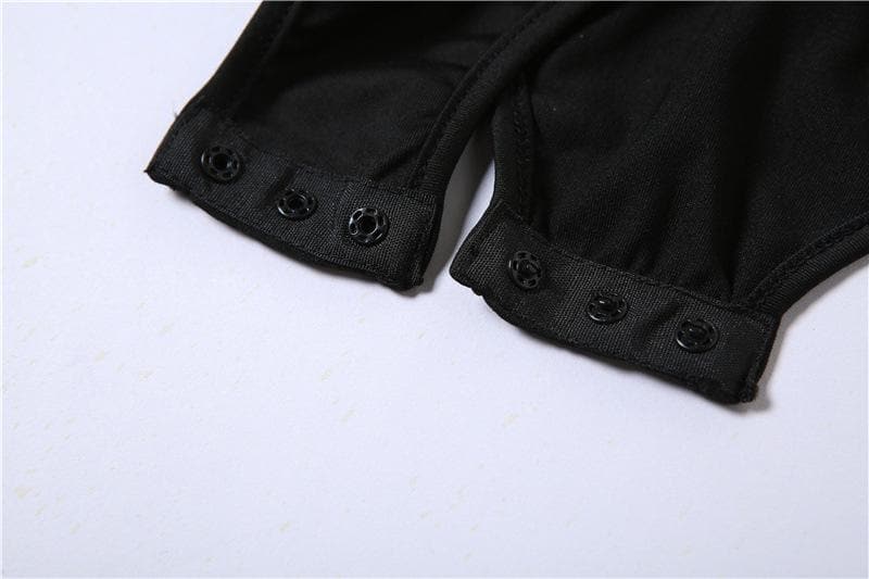 Solid hollow out low cut o ring irregular backless bodysuit