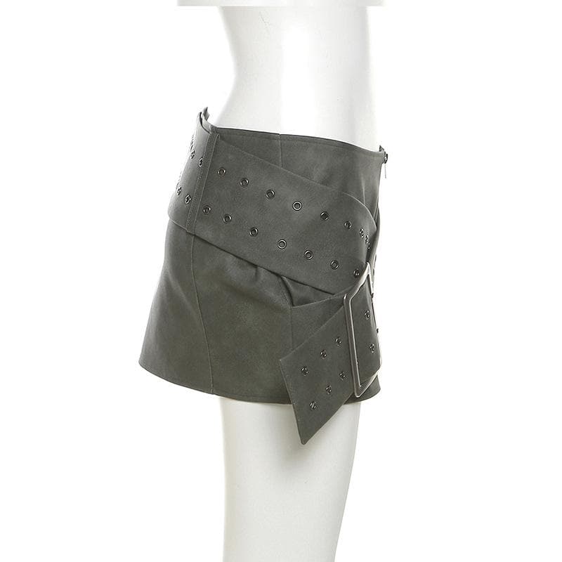 Zip-up cross front buckle low rise mini skirt