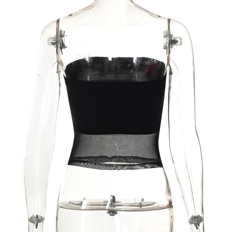 Solid sleeveless mesh backless tube top