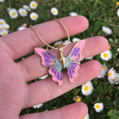 Butterfly pendant multicolor chain necklace