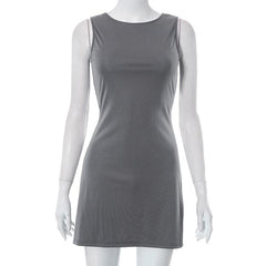 Solid sleeveless crewneck mini dress