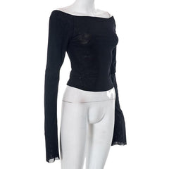 Backless solid off shoulder long sleeve top