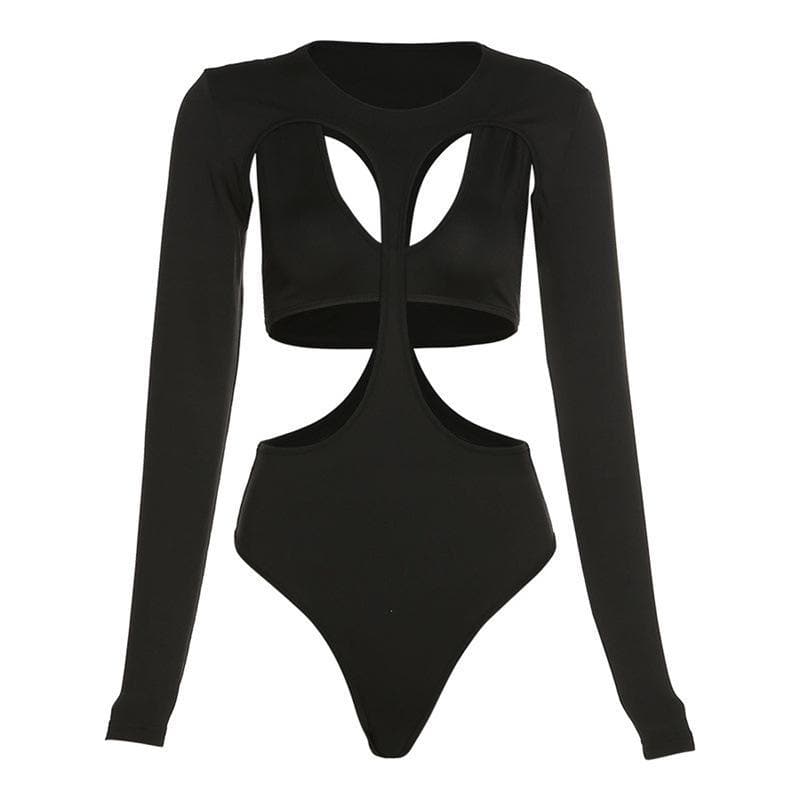 Crewneck long sleeve hollow out solid bodysuit