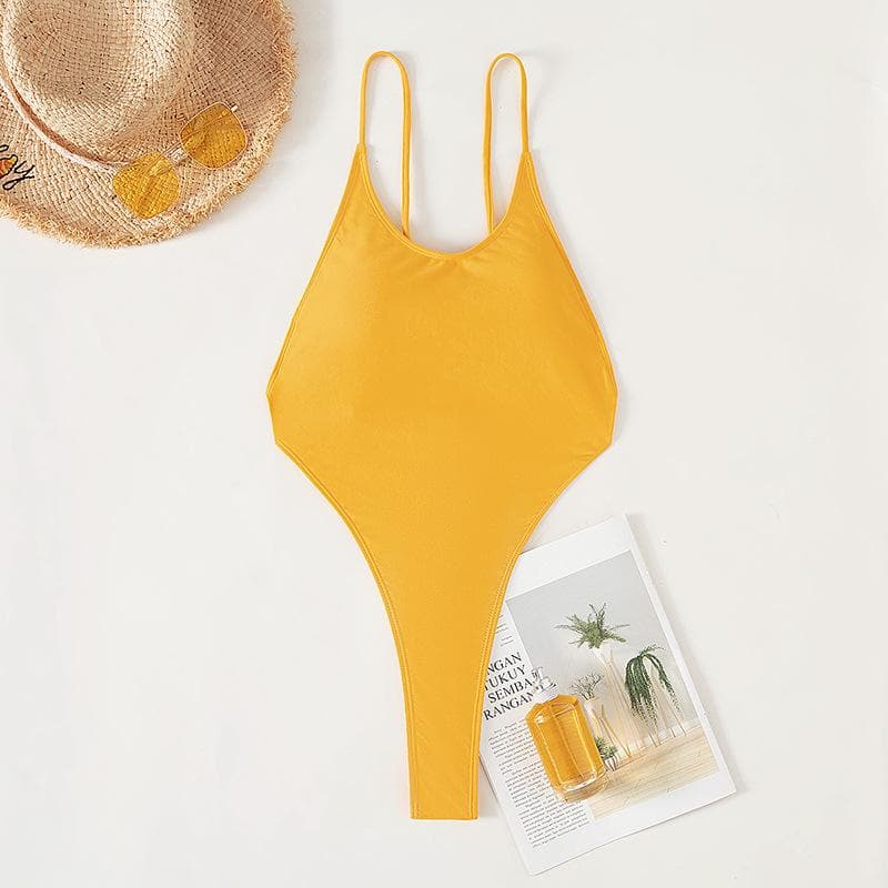 Backless solid u neck cami one piece swimwear