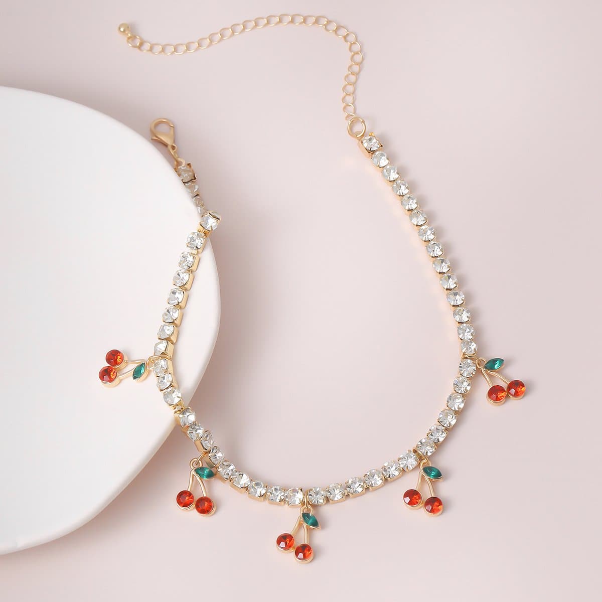 Cherry pendant rhinestone necklace