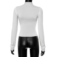 Bowknot contrast high neck long sleeve ruffle top