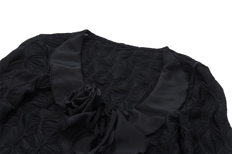 Textured long sleeve ruffle self tie solid crop top