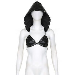 Rivet PU leather hoodie self tie backless crop top