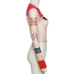 Sheer mesh stitch see through long sleeve print top