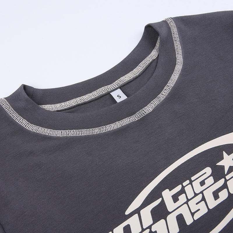 Stitch contrast long sleeve crewneck top