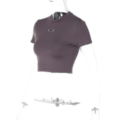 Short sleeve solid crewneck crop top