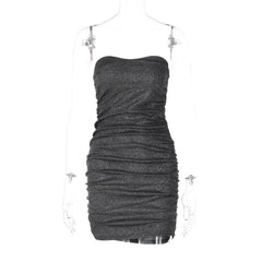 Textured solid ruched backless tube mini dress