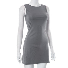 Solid sleeveless crewneck mini dress