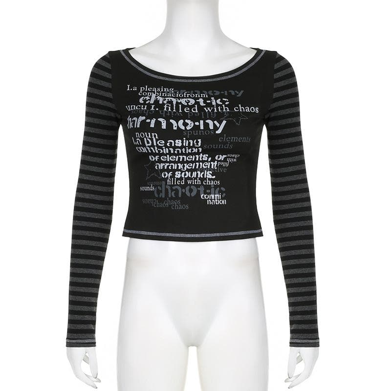 Striped patchwork long sleeve contrast stitch top