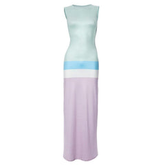 Sleeveless crewneck contrast striped maxi dress