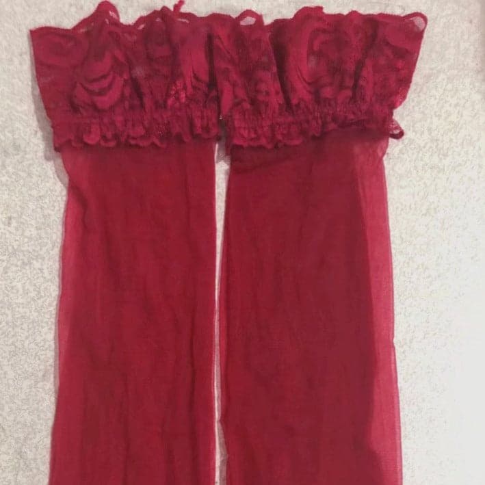 Solid lace mesh thigh high socks