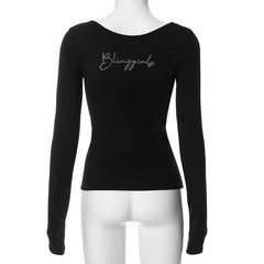 Beaded square neck long sleeve solid top