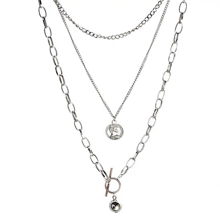 Coin pendant 3 pcs chain necklace