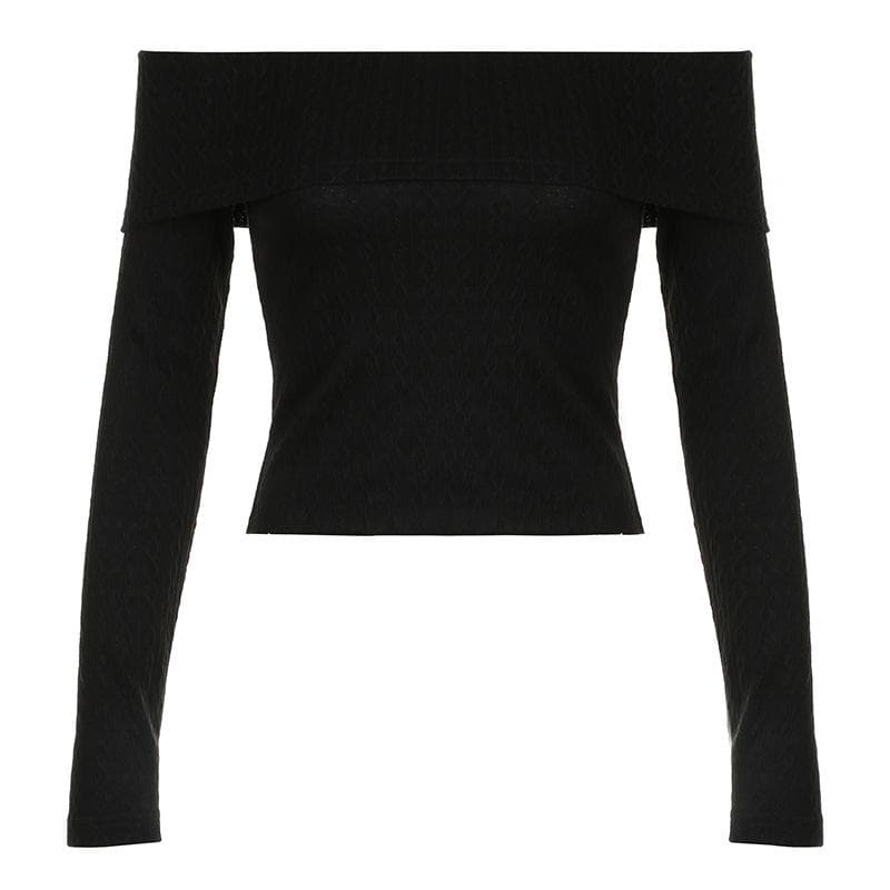 Textured off shoulder long sleeve solid top