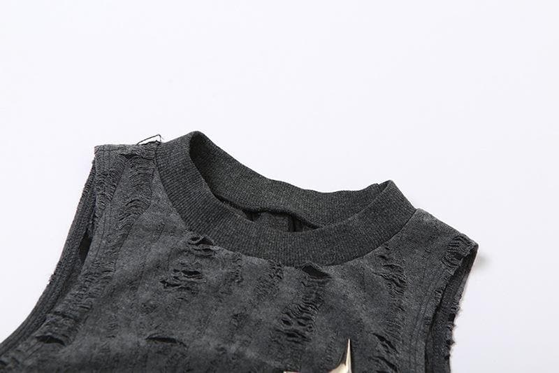 Sleeveless textured star applique hollow out solid crop cut out top