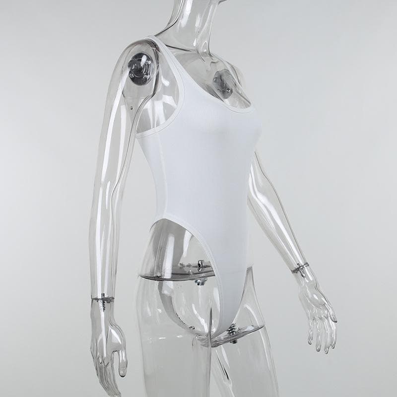 Ribbed sleeveless u neck solid bodysuit