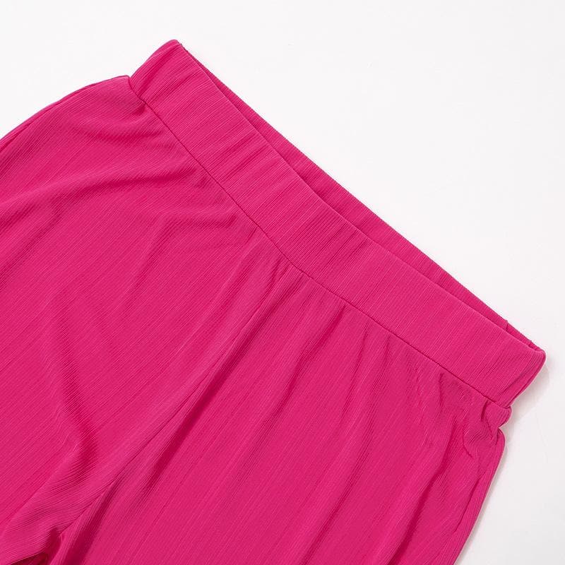 Sheer mesh see through short sleeve contrast pant set