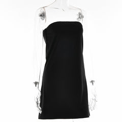 Satin hollow out backless A line solid tube mini dress