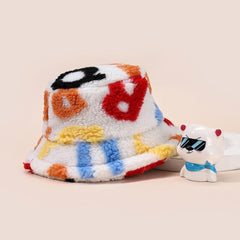 Multicolor alphabet fluffy fisherman bucket hat