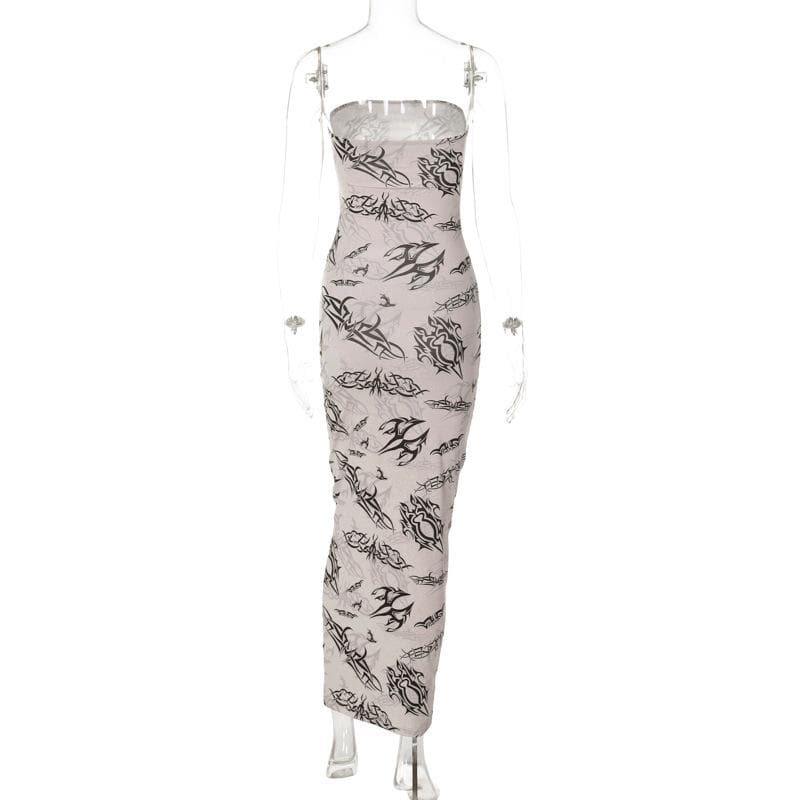 Abstract contrast hollow out backless tube maxi dress