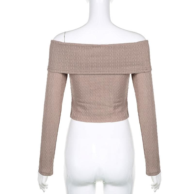 Textured off shoulder long sleeve solid top