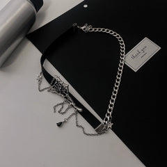 Spider web layered PU leather chain choker necklace