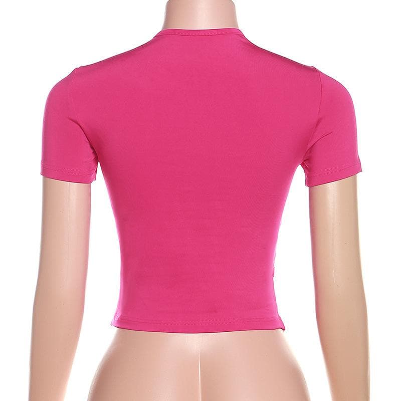 Short sleeve crewneck ruched hollow out corset cut out top