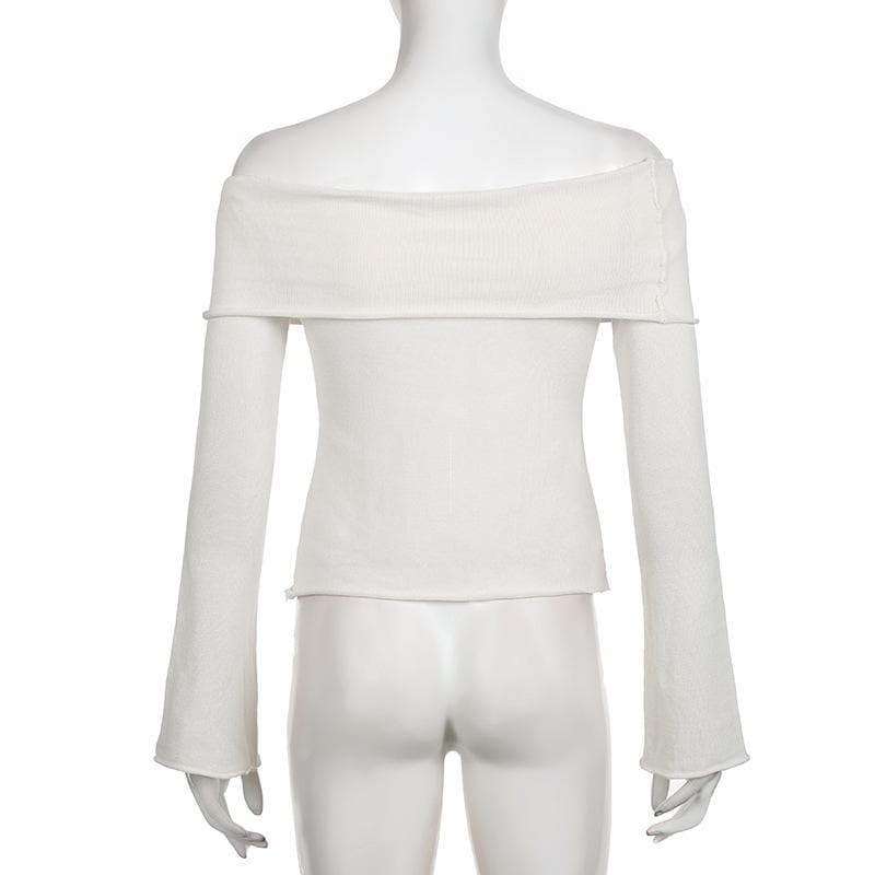 Off shoulder "LUCKY" pattern long sleeve top