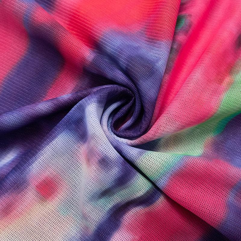 Short sleeve crewneck tie dye contrast mesh pant set