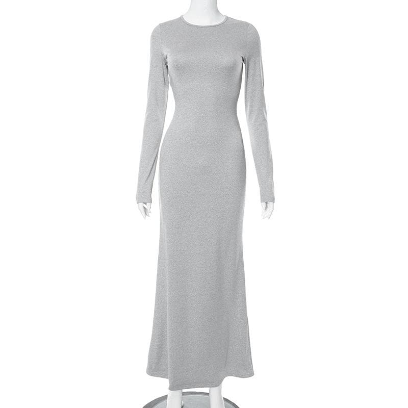 Solid long sleeve crewneck maxi dress