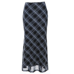 Plaid contrast chiffon low rise maxi skirt