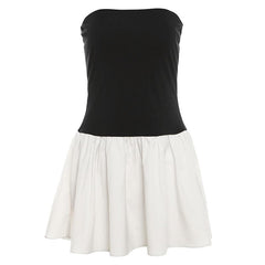 Ruched backless contrast sleeveless tube mini dress